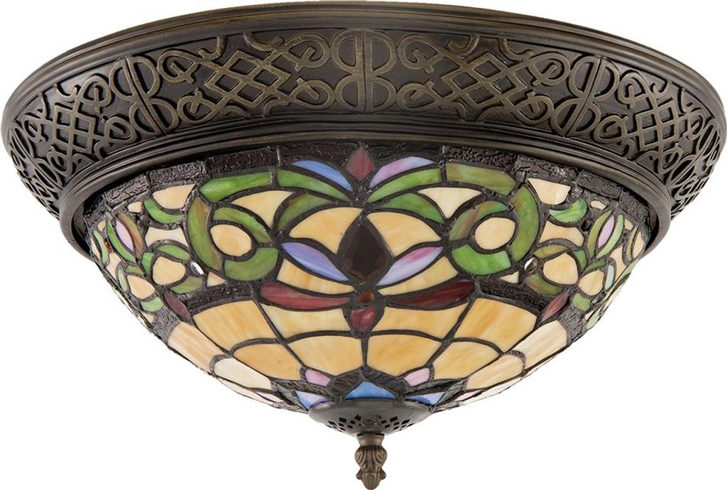 Clayre & Eef Deckenlampe Tiffany Ø 38x20 cm Gelb Glas