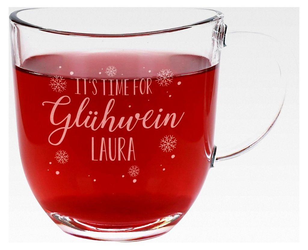 Personalisierte Glühweintasse aus Glas – Graviertes Winterdesign mit Wunschname – Tasse für Glühwein oder Punsch – Glastasse als Geschenk ...