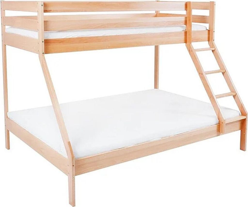 CasaDolce Etagenbett MERKA, natur, 206x148x150 cm, massives Buchenholz, ein Bett 90 x 200 cm, ein Bett 140 x 200 cm, ohne Matratze