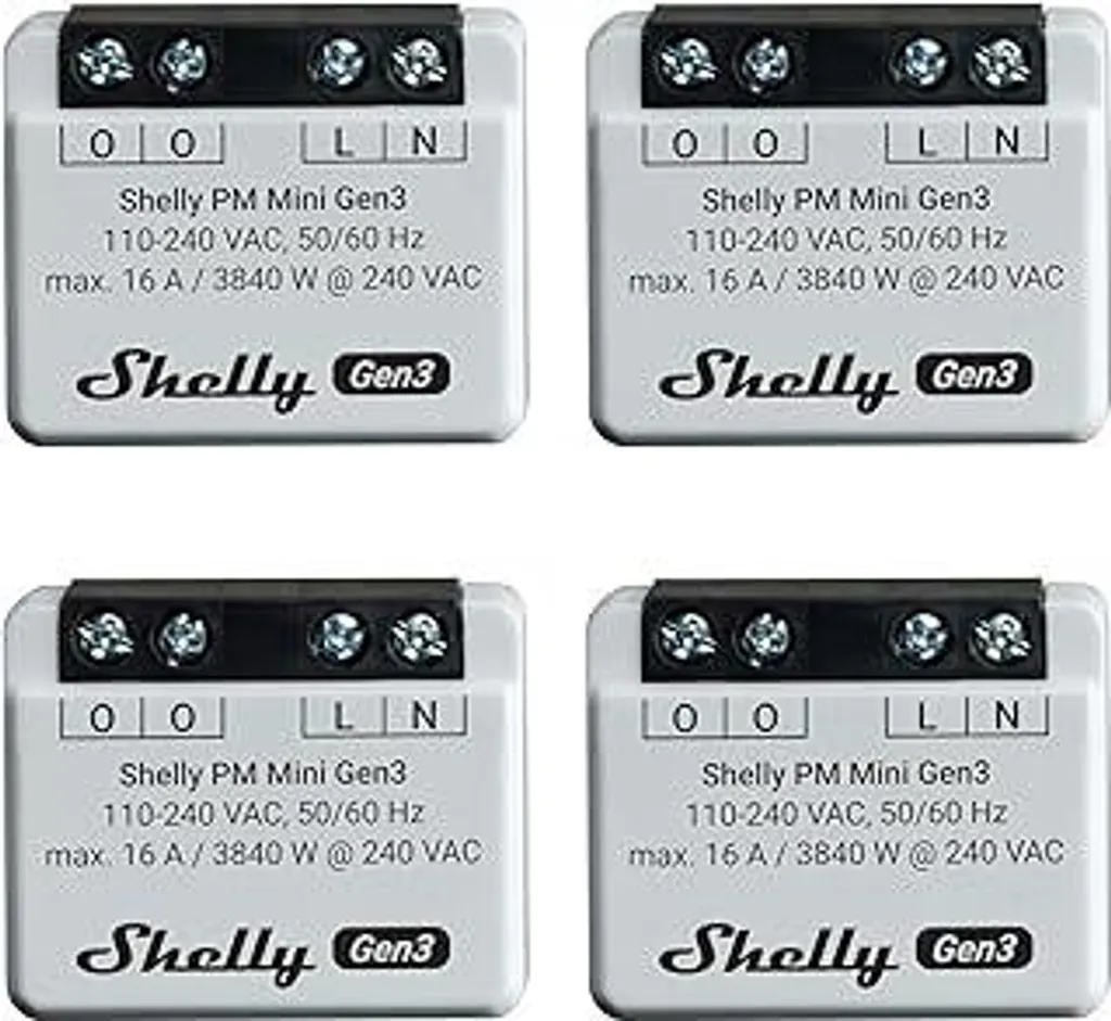 Pack 4x Shelly PM Mini Gen3 | Wattmetro Wi-Fi 16A per Scatola 503