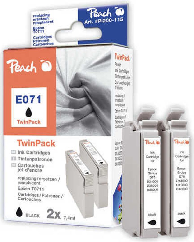 PEACH Epson Stylus E071, D78, schwarz, T0711, TwinPack