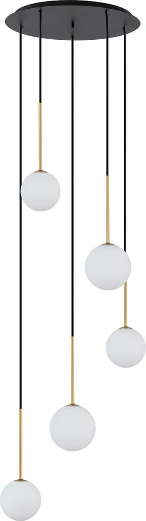 Grand lustre design en verre noir et blanc KARO - Suspension 5 lampes