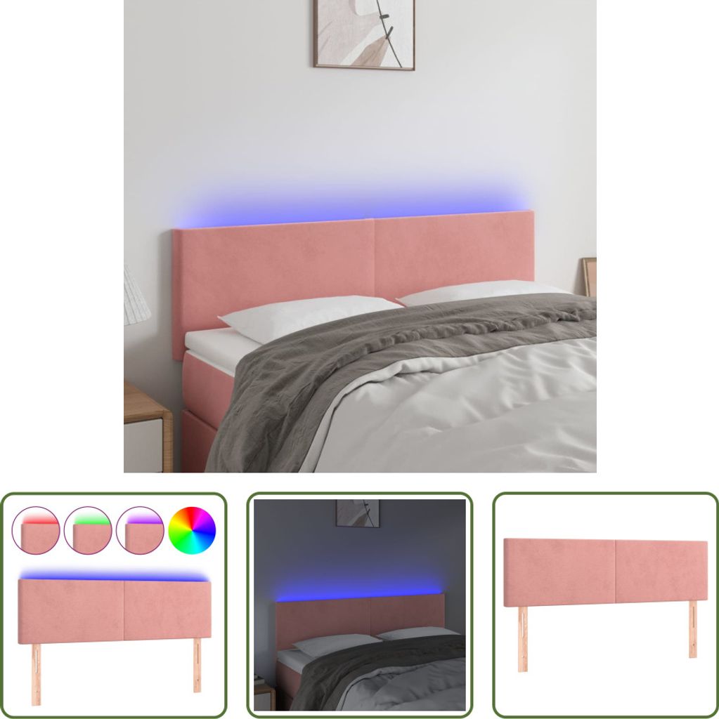 The Living Store LED Kopfteil Rosa 144x5x78/88 cm Samt