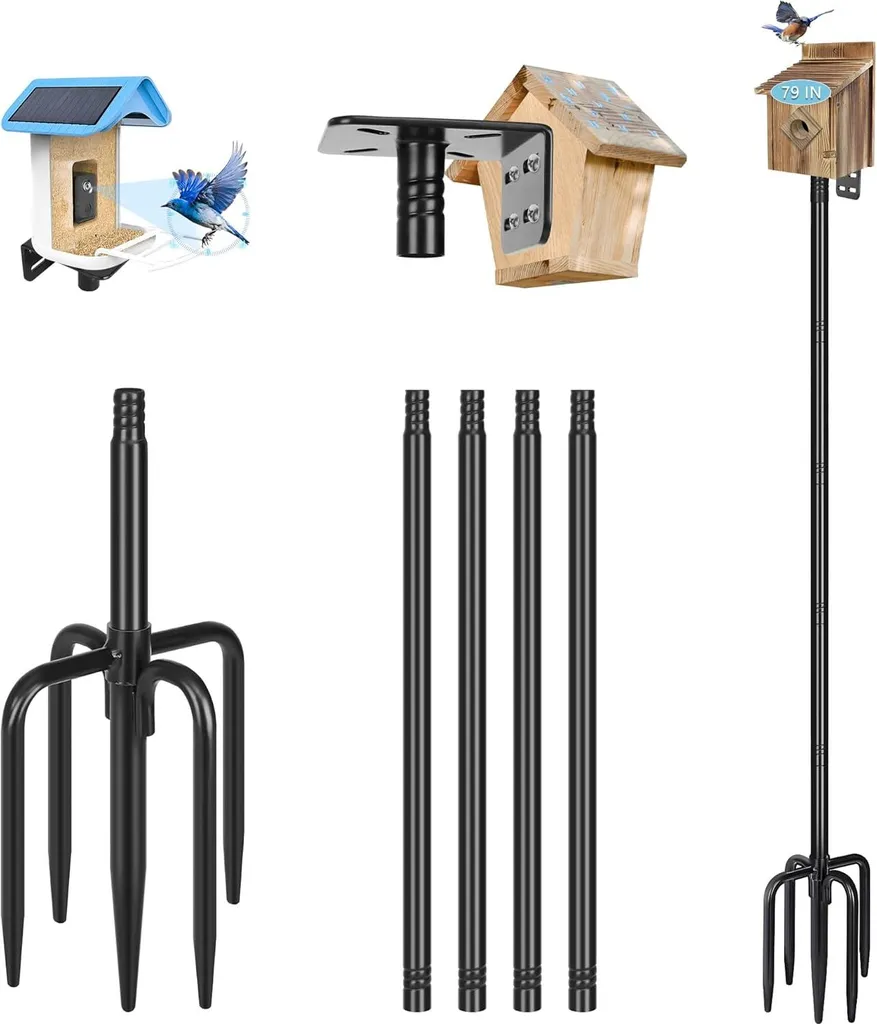 Support de mangeoire à oiseaux 200 cm robuste noir avec kit de montage