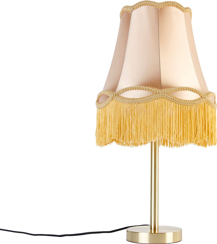 QAZQA - Klassisch I Antik Klassische Tischlampe Messing mit Granny-Schirm Gold I Messing 30 cm - Simplo I Wohnzimmer I Schlafzimmer - Textil Rund -...