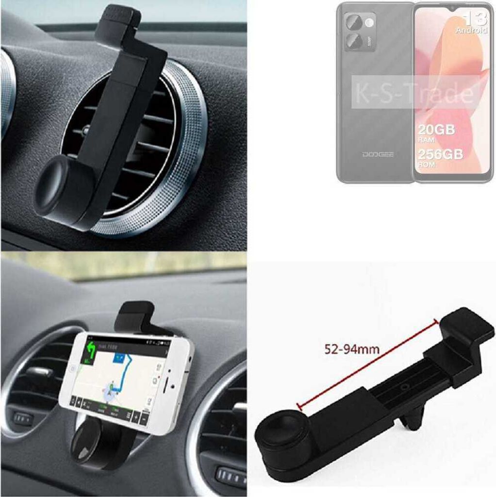 K-S-Trade Lüftungshalterung kompatibel mit Doogee N50 Pro KFZ-Halterung Autohalterung Handy-halterung Lüftungsgitter Lüftungsschlitze Schwarz