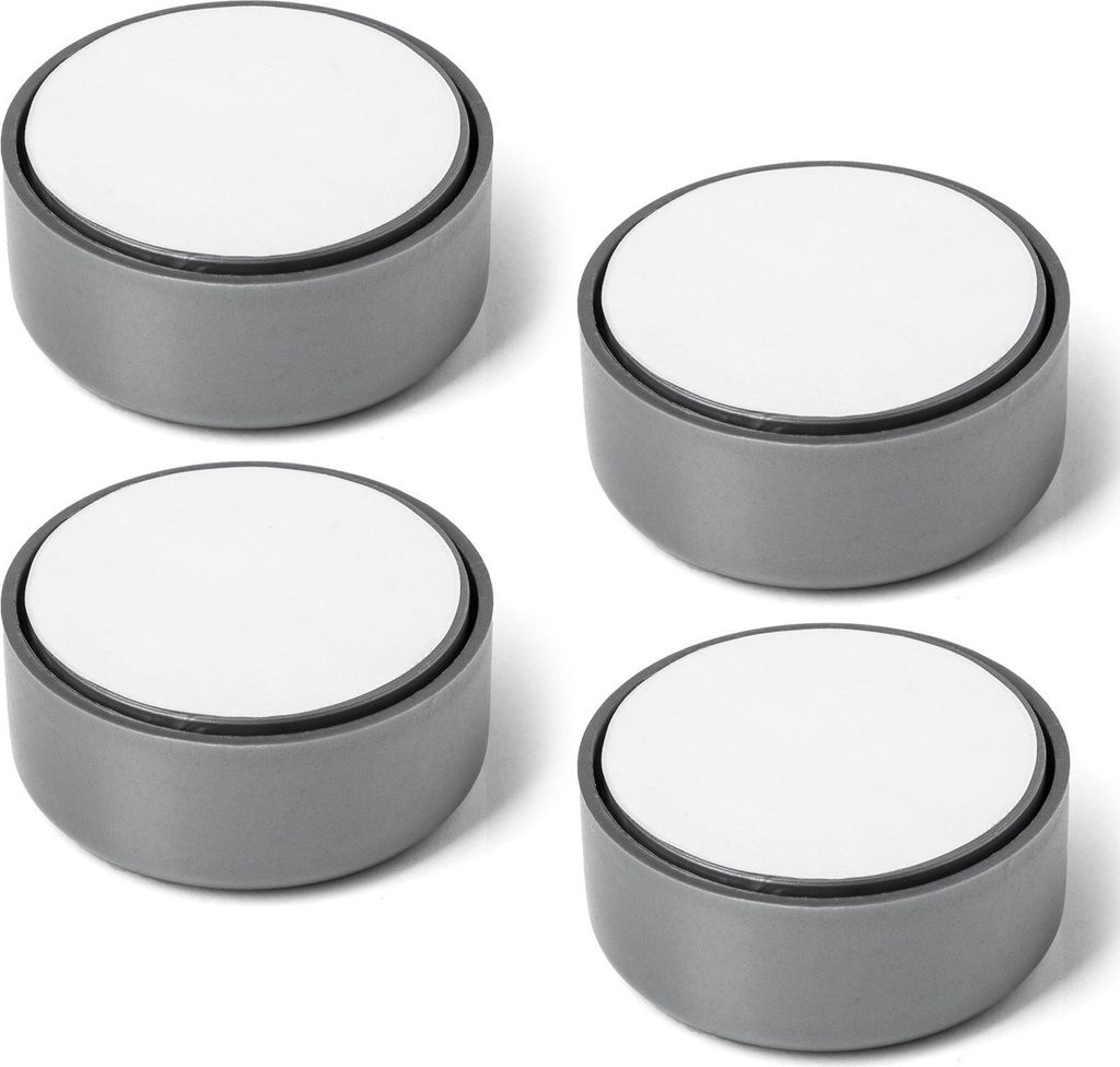 Four gray furniture feet with white tops are arranged in a grid on a white background.