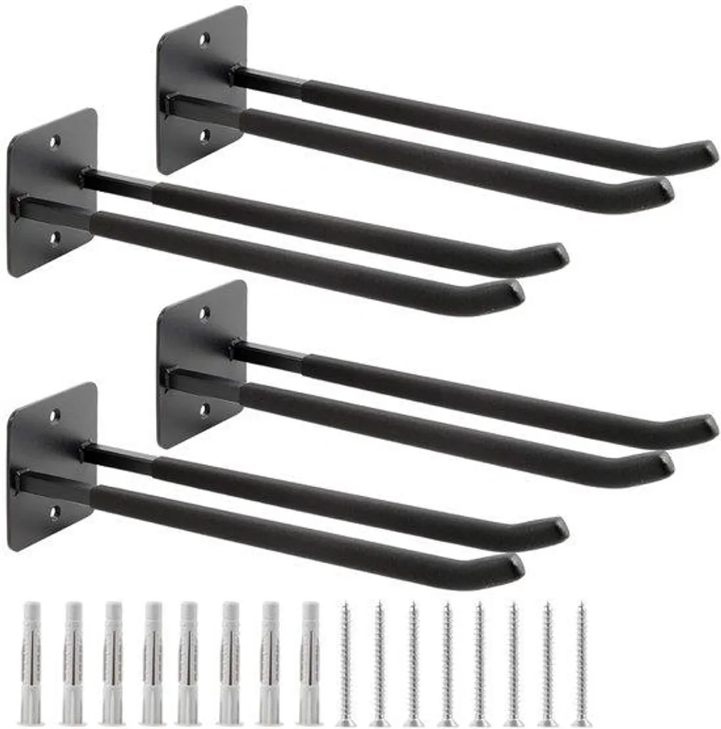 Lot de 4 crochets de garage longs en acier robuste - Rangement mural