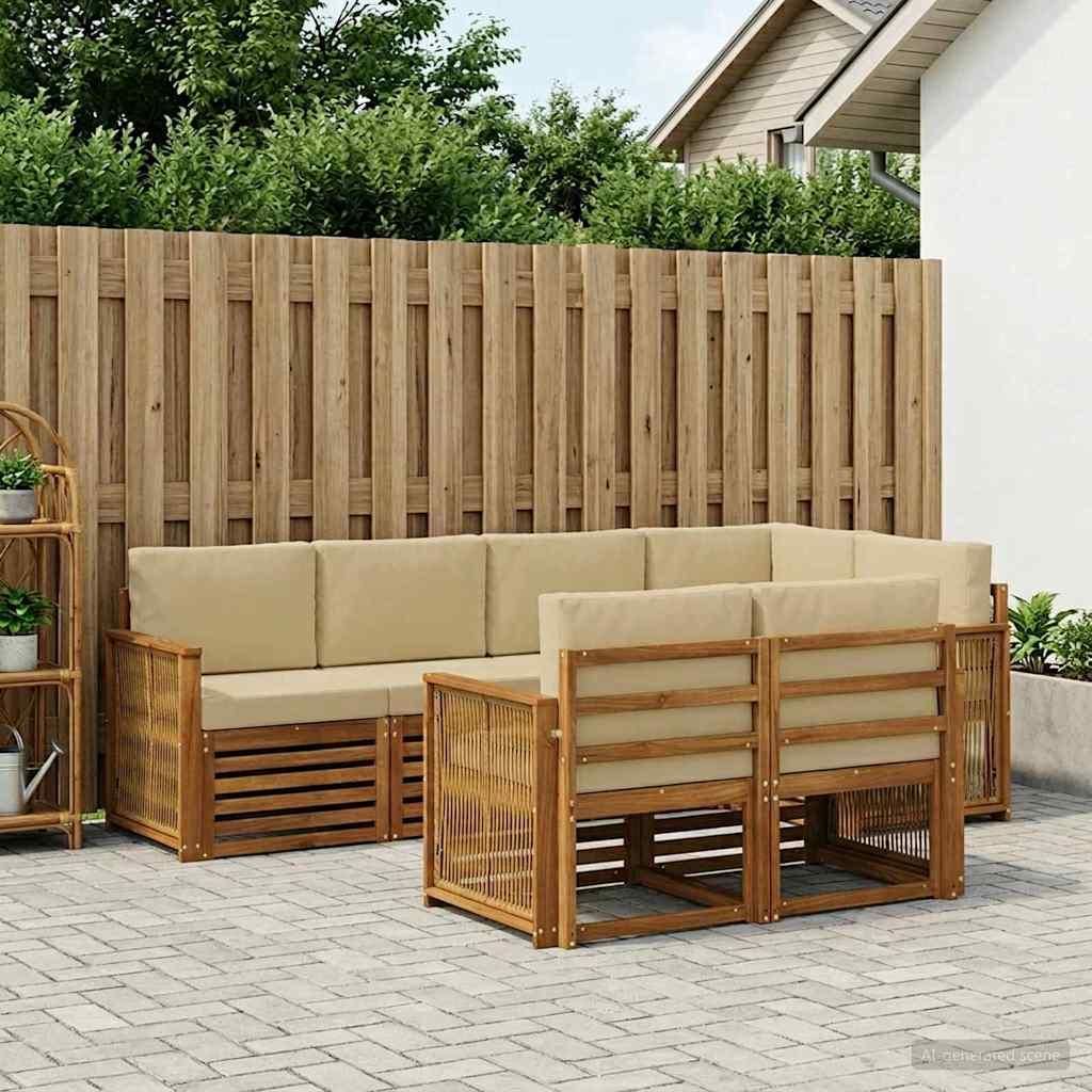 Möbel Ecksofa Set 6 pcs Natur Massives Akazienholz und PolyesterGartensofas - Gartensofas c1827