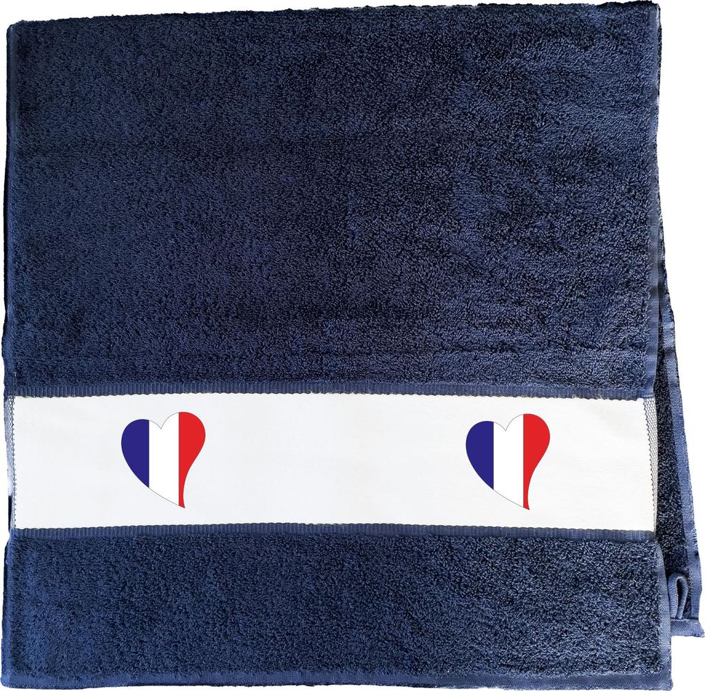 Huuraa Handtuch Frankreich Flagge Herz 50x100cm French Navy Baumwolle Handtuch Geschenkidee