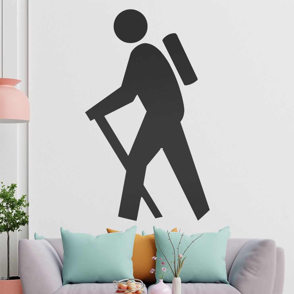 KIWISTAR Wanderer - Wanderstock Rucksack Berge Urlaub Trip Wandtattoo in 6 Größen - Wandaufkleber Wall Sticker - Dekoration, Küche, Wohnzimmer, ...