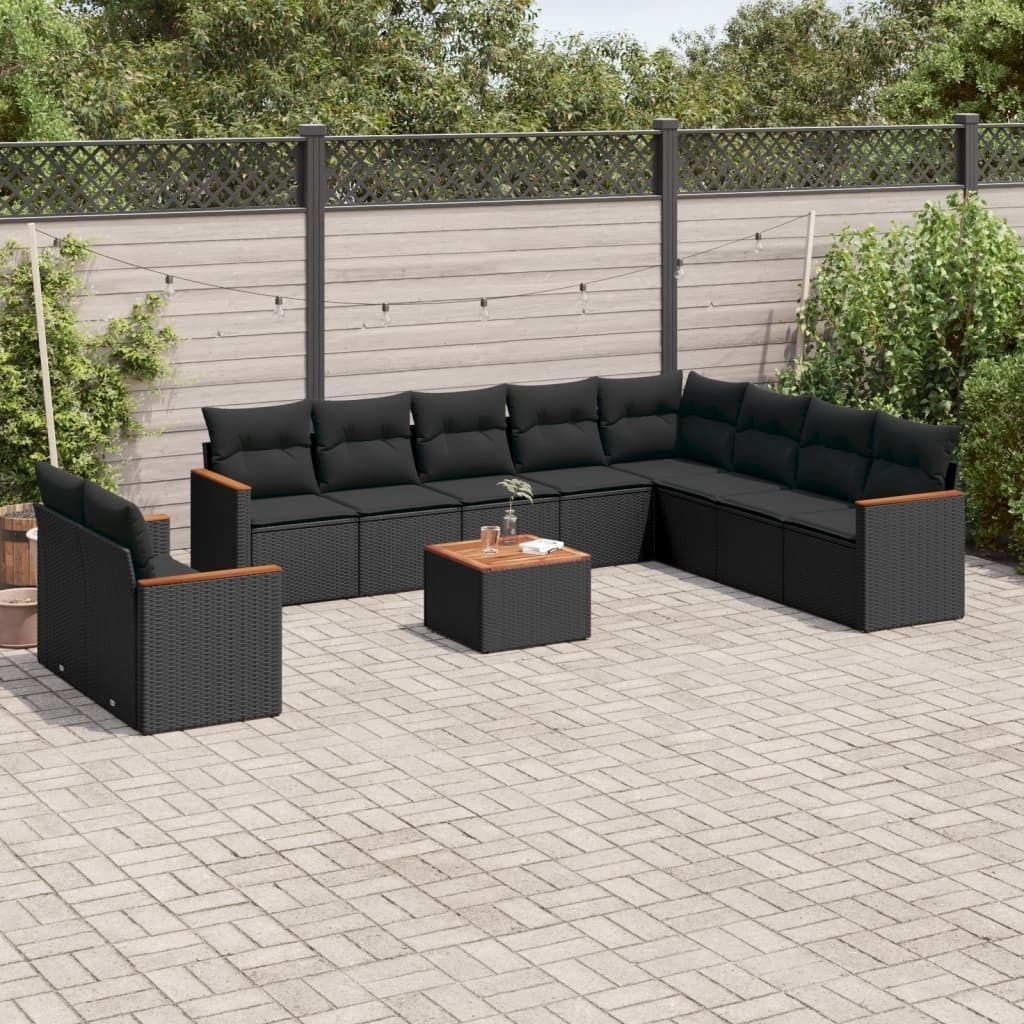 Möbel 11-tlg. Garten-Sofagarnitur mit Kissen Schwarz Poly Rattan 2024