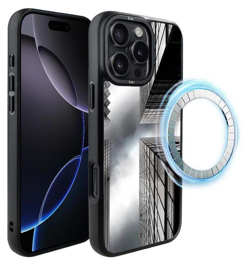 Schutzhülle für das iPhone 16 Pro, MagSafe-kompatibel, mattschwarze Seiten, Wolkenkratzer