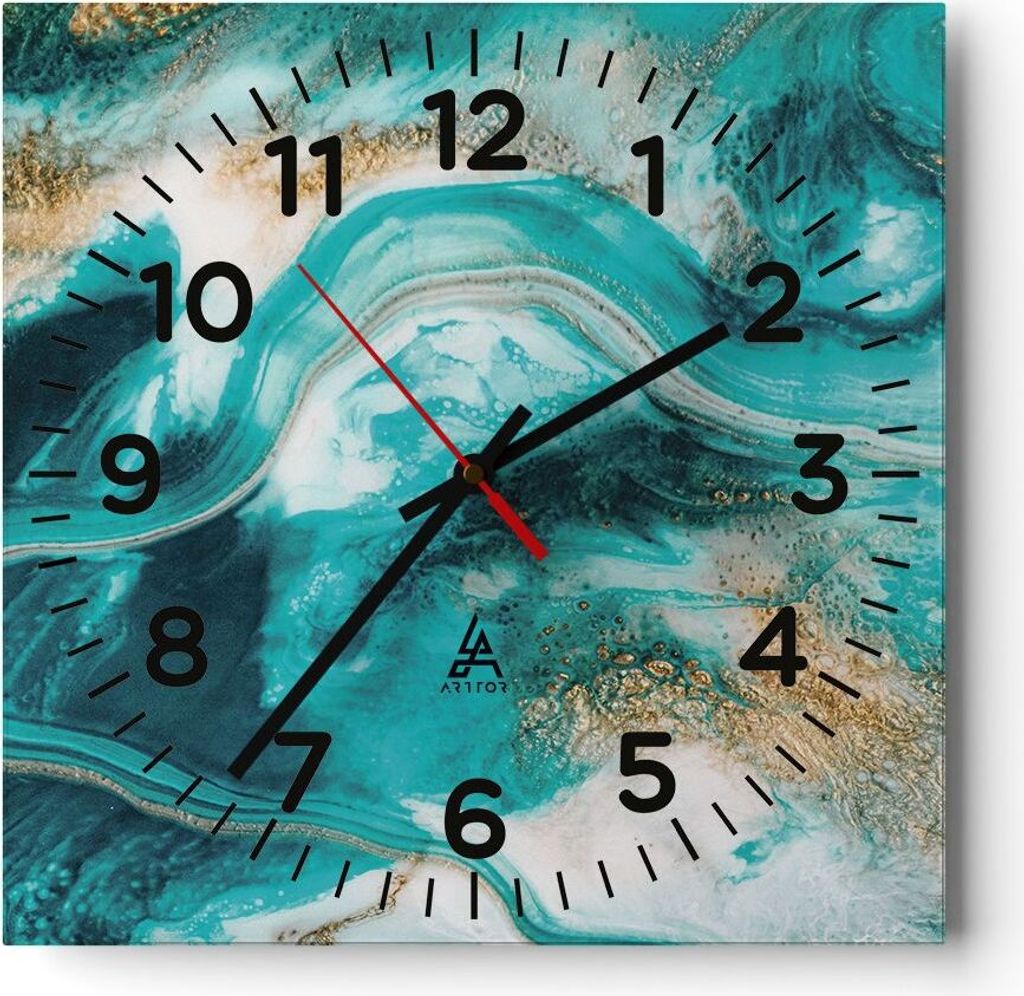 Wanduhr - Quadrat - Glasuhr - Wasser Meer Ozean - 40x40cm - Schleichendes Uhrwerk - Lautlos - zum Aufhängen bereit - Dekoration Modern - Wanddekor...