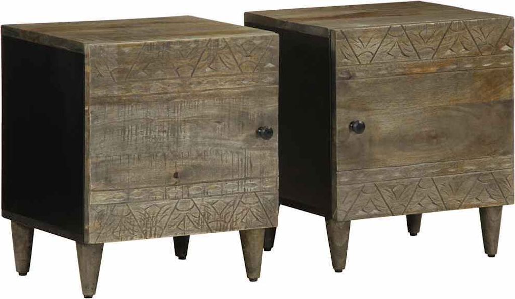 Nachttische 2 Stück Hellgrau 40x33x46 cm Massivholz Mango