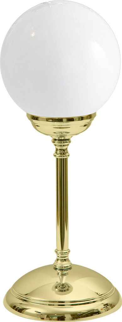 Tischleuchte Echt-Messing Glas rund D: 12 cm 31 cm in Messing poliert Weiß E14 Kugel Schirm Jugendstil