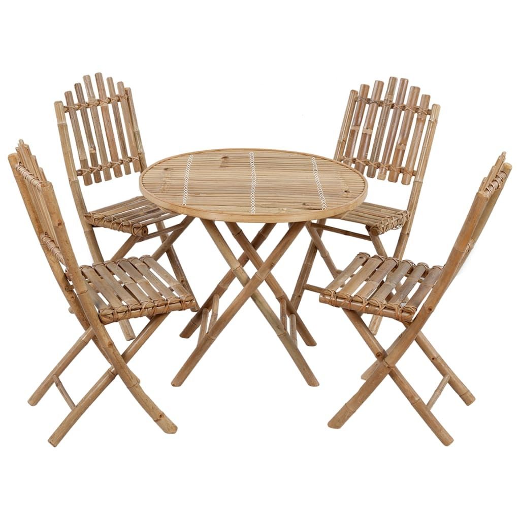 Design 5-tlg. Garten-Essgruppe mit Kissen Klappbar Bambus, Gartenmöbel-Sets 2024 Neu