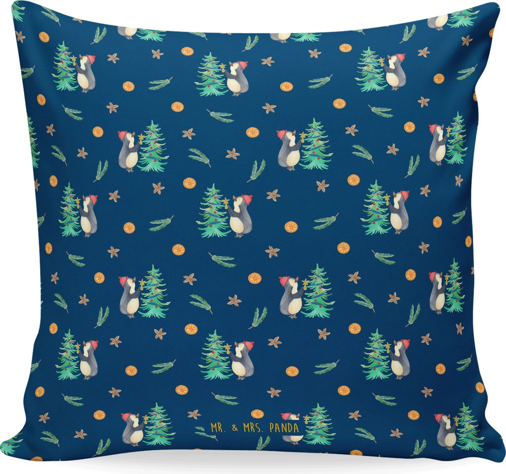 Mr. & Mrs. Panda Kissen 40x40 Pinguin Weihnachtsbaum - Blau Produktbild 