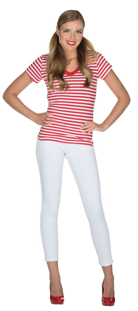 V Shirt Streifenshirt geringelt rot weiß Damen Karneval Fasching Kostüm Zubehör 42-44
