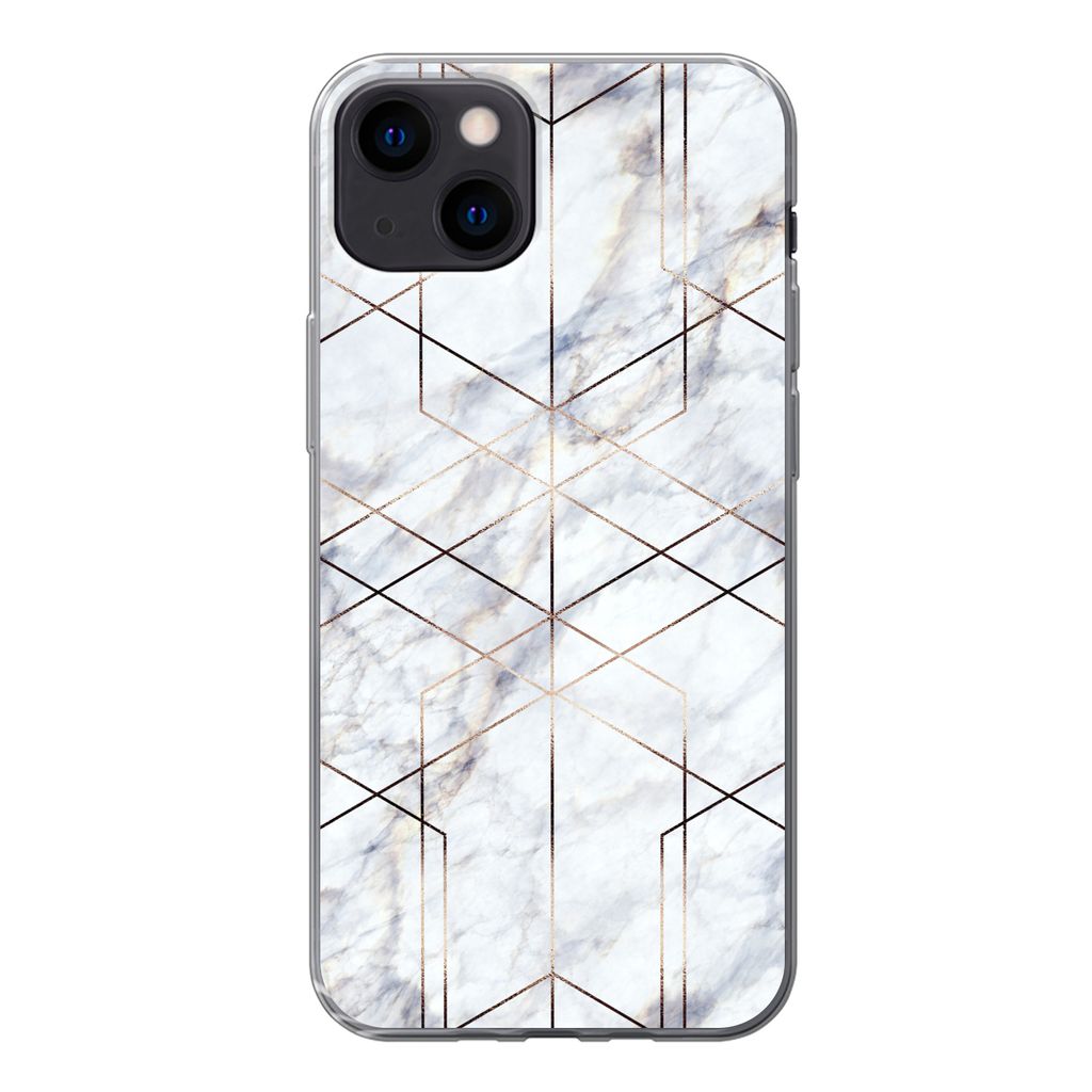 MuchoWow Handyhülle Schutzhülle Hülle für iPhone 13 Marmor - Gold - Weiß Silikon Softcase Handy Hülle - Karteninhaber