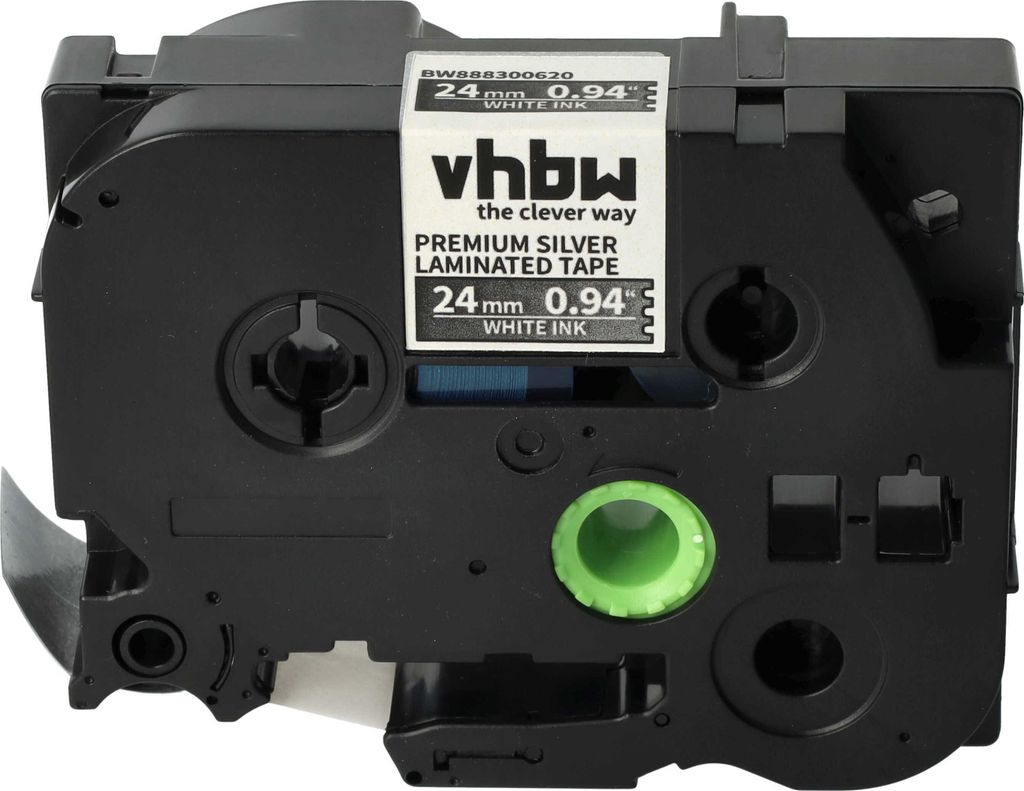 vhbw Schriftband-Kassette kompatibel mit Brother PT D600VP, D800W, 2700VP, E 500 VP Etiketten-Drucker 5m x 24mm Weiß auf Premiumsilber, Laminiert