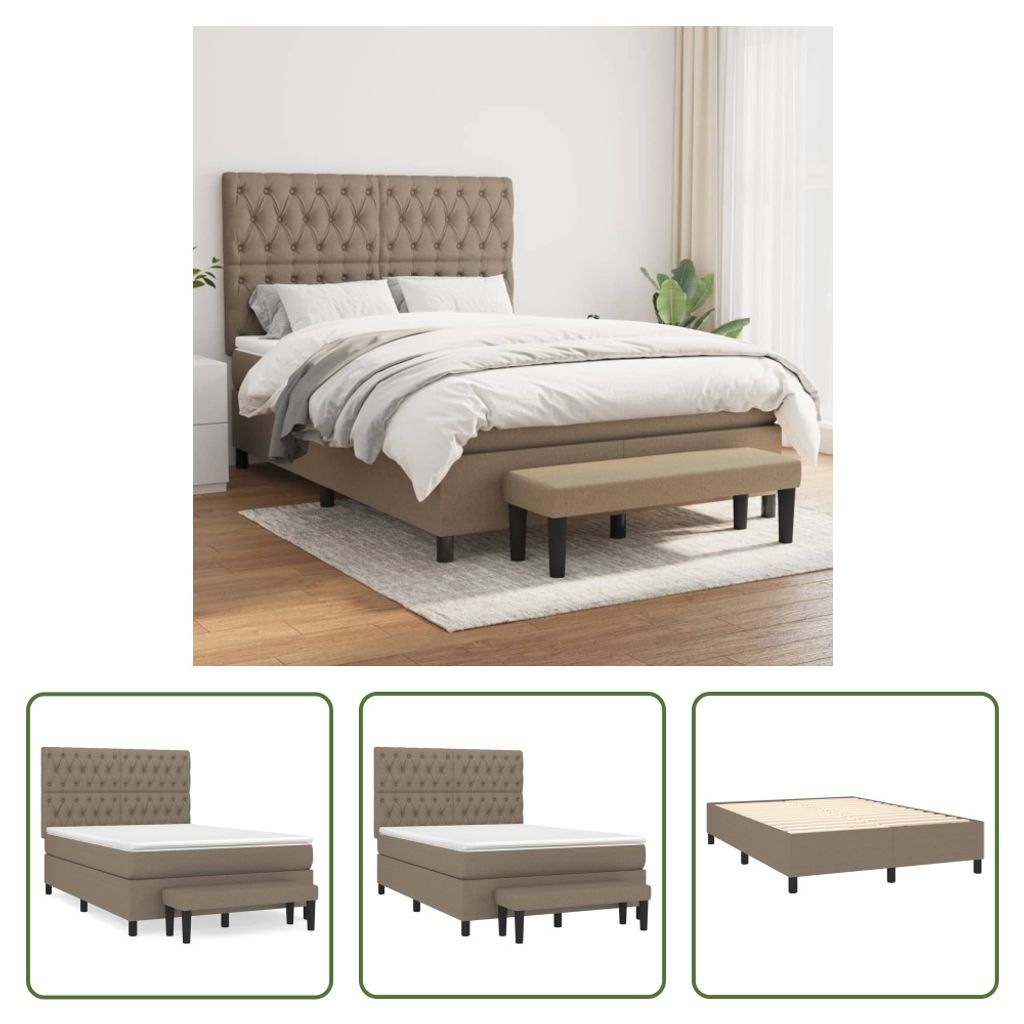 The Living Store Boxspringbett mit Matratze Taupe 140x190 cm Stoff