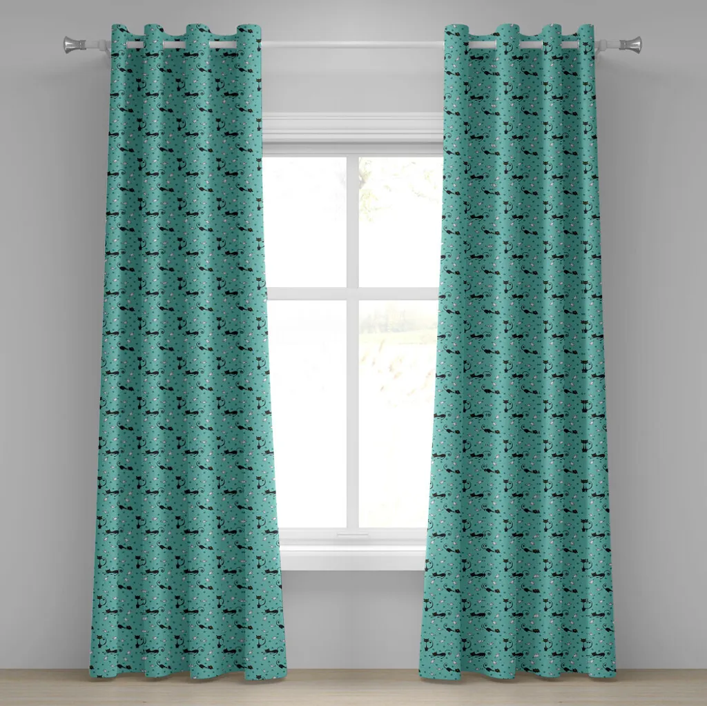 Rideaux décoratifs à motifs chats noirs pour chambre 280 x 175 cm Duo