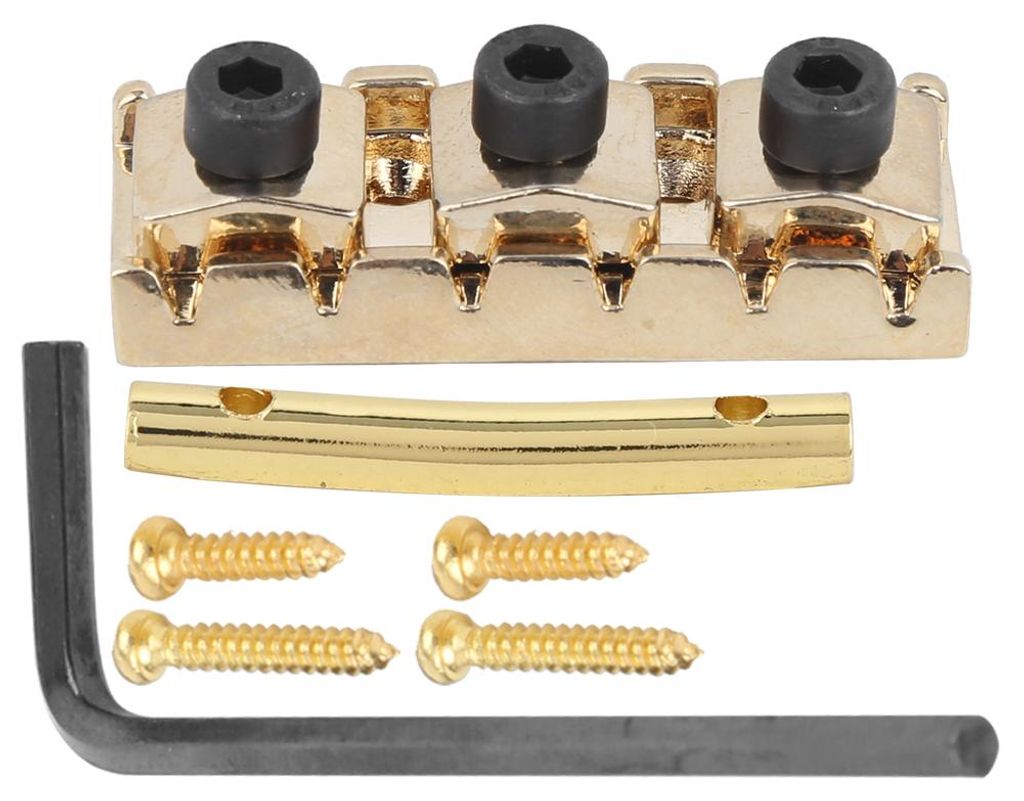 Saitenklemmmutter für E-Gitarre mit Kopfplatten-Saitenhalterschraube, Sechskantschlüssel-Ersatzteil (Golden, GE98)