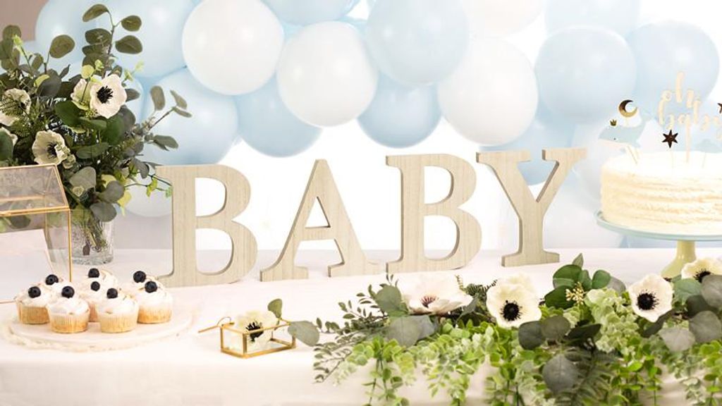 Tischaufsteller BABY Holz Holzbuchstaben Deko natur 4tlg