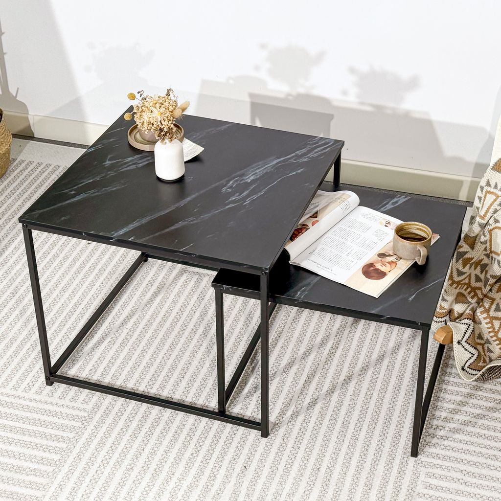 KAHOO 2tlg. Couchtisch Kaffeetisch mit Marmormuster, Produktbild 
