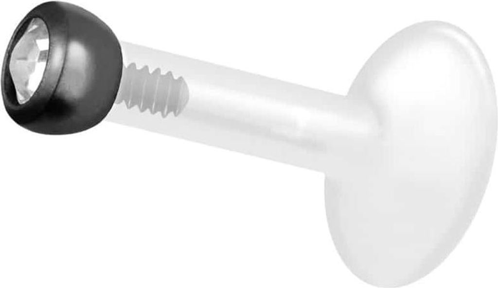 Ohrpiercing, Nasenpiercing PTFE Labret mit Innengewinde + Titan-Aufsatz KRISTALL Schwarz Stablänge: 7mm + Stabstärke: 1,2mm + Kugelgröße: 2mm