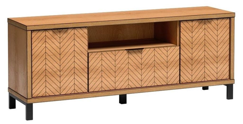 Masseno TV-Schrank CARINI 156 cm Fernsehschrank mit Schubladen und 3 Türen TV-Lowboard für Wohnzimmer Modern 156x40,6x53 cm Eichefarben