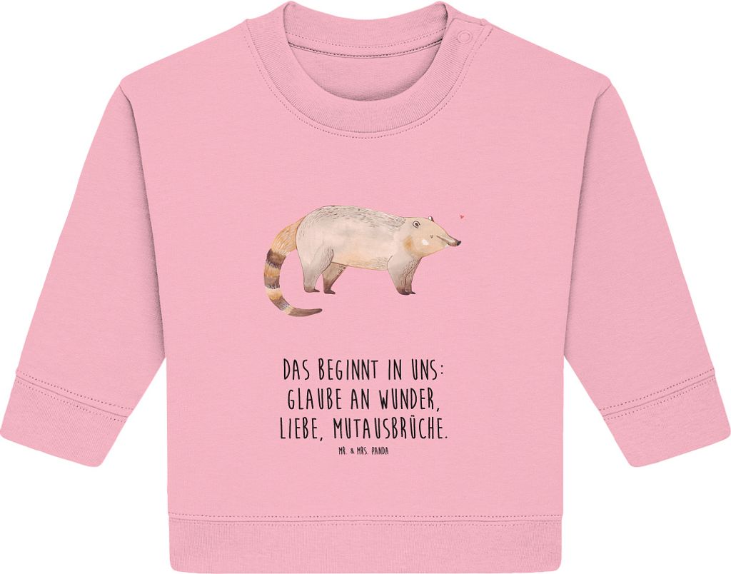 Mr. & Mrs. Panda Organic Baby Pullover Nasenbär 6. - 12. Monat - Baumwolle Pink - Geschenk, Rüsselbär, Nasenbären, Bär, Bullover, Lustige Spr...