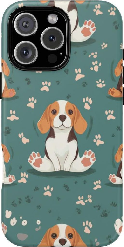 Verspielte Beagle-Motive mit Pfotenabdrücken – Hülle Kompatibel mit iPhone 16 Pro Max