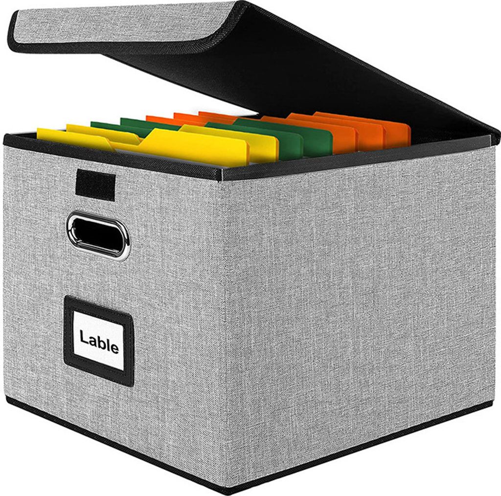 Stoff Faltbare Aufbewahrungsbox mit Deckel – Für Hängeregister, Büro, Familien (Grau)