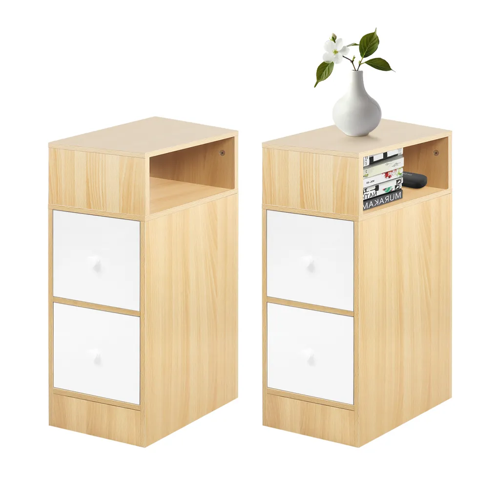 Table de chevet étroite avec 2 tiroirs pour petit espace en bois lot de 2