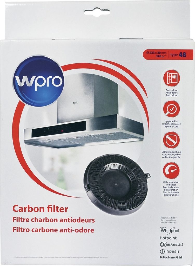 Product packaging for a WPRO carbon filter.