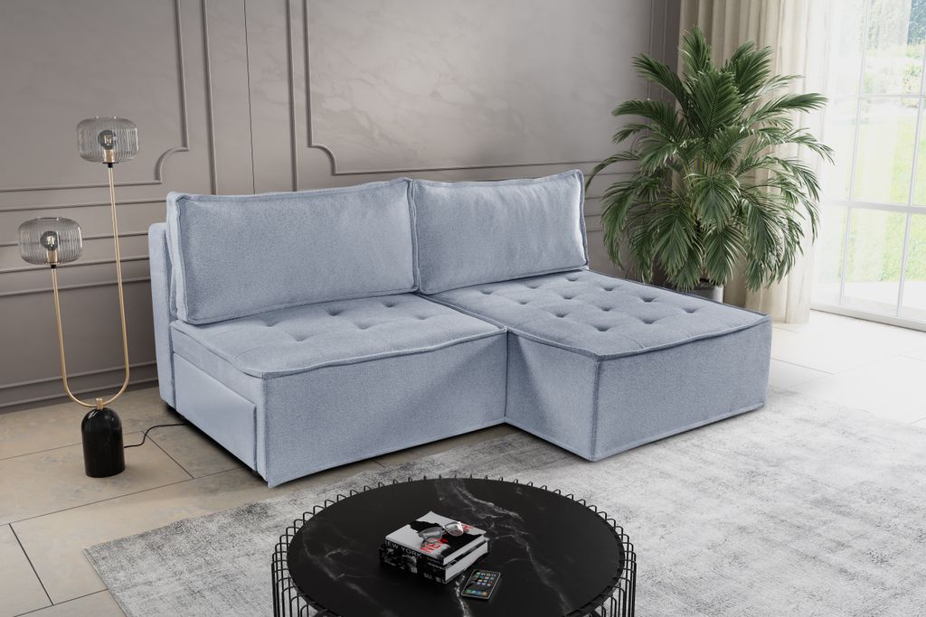 Kaiser Möbel Bohoo Mini modernes Ecksofa mit Schlaffunktion Hellgrau Rechts