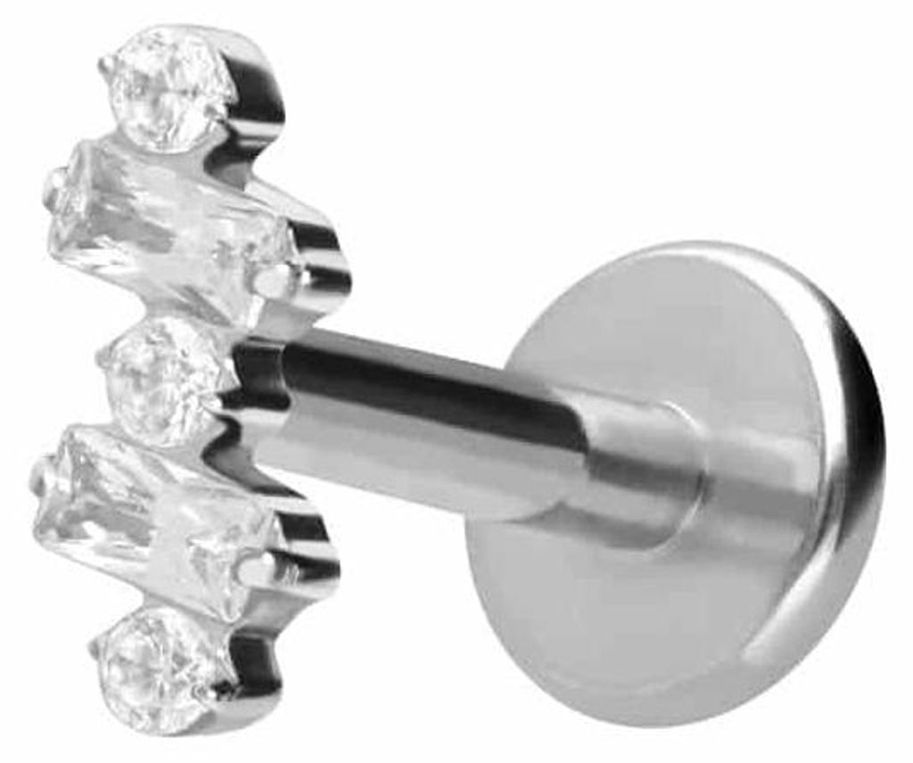 Ohrpiercing, Nasenpiercing Titan Labret mit Innengewinde EINGEFASSTE KRISTALLE Silber Stablänge: 6mm | Stabstärke: 1,6mm