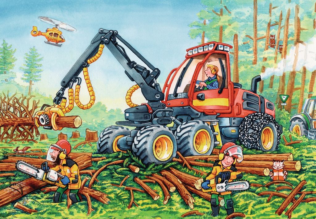 Puzzle 2x24T. Bagger und Waldtraktor Produktbild 