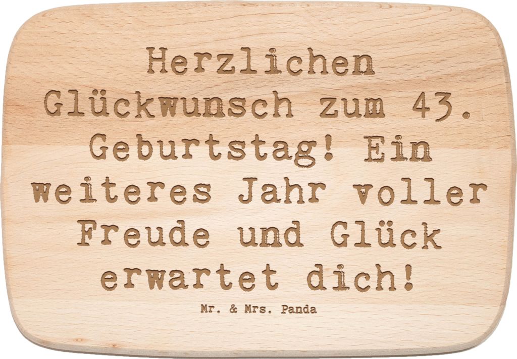 Mr. & Mrs. Panda Holz Schneidbrett Spruch 43. Geburtstag Freude - Transparent - Geschenk, Geburtstagsgeschenk, Holzbrett, Schneidebrett, Party Idee...