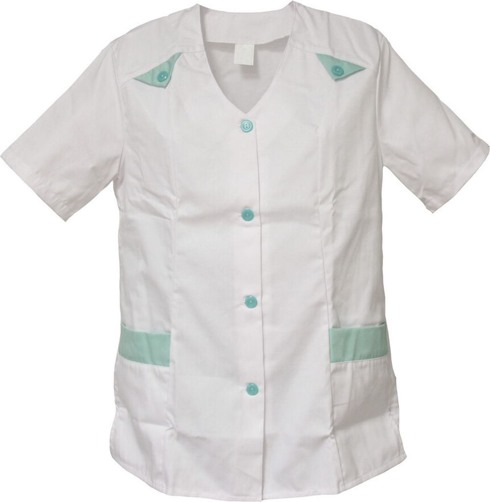 Schwesternkasack Damen Kasack Hosenkasack 1/4 Arm, Größe:46, Farbe:weiß/ mintgrün
