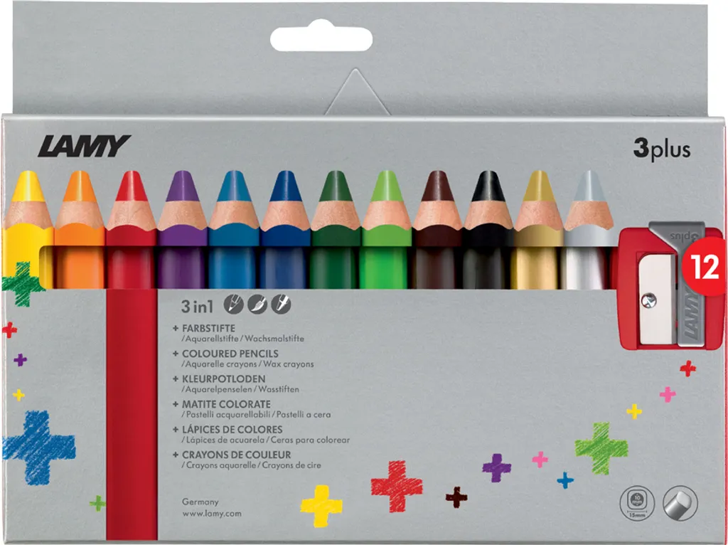 Crayons de Couleur Aquarelle LAMY 3plus 12 Pièces pour École et Dessin