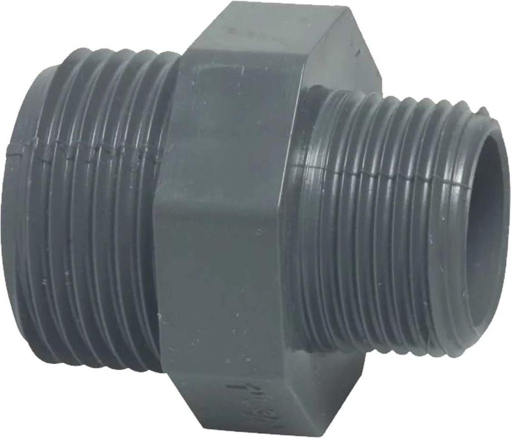 Profec Doppelnippel reduziert, PVC-U 1 Zoll AG x 3/8 Zoll AG, 10 bar, grau
