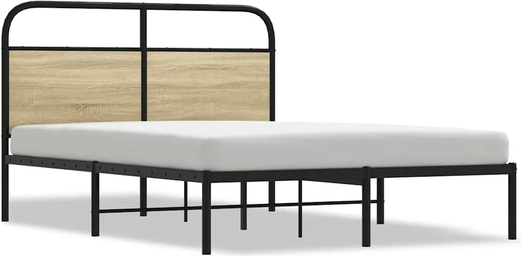 Cadre de lit 135x190 cm pour chambre adulte - Décor Chêne Sonoma bois
