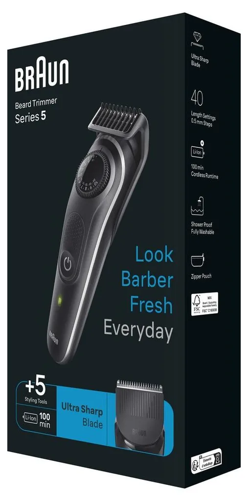 Tondeuse barbe Braun BT5421 idéale pour sculpter les styles complexes