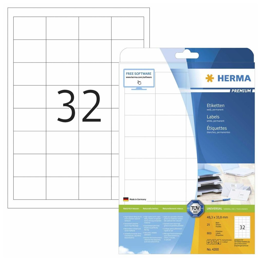HERMA 4200, Bílá, Samolepicí štítek, A4, Papír, Obrázek produktu 