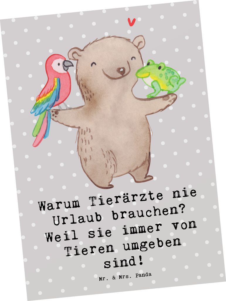Mr. & Mrs. Panda Postkarte Tierarzt Freude - Grau Pastell - Produktbild 