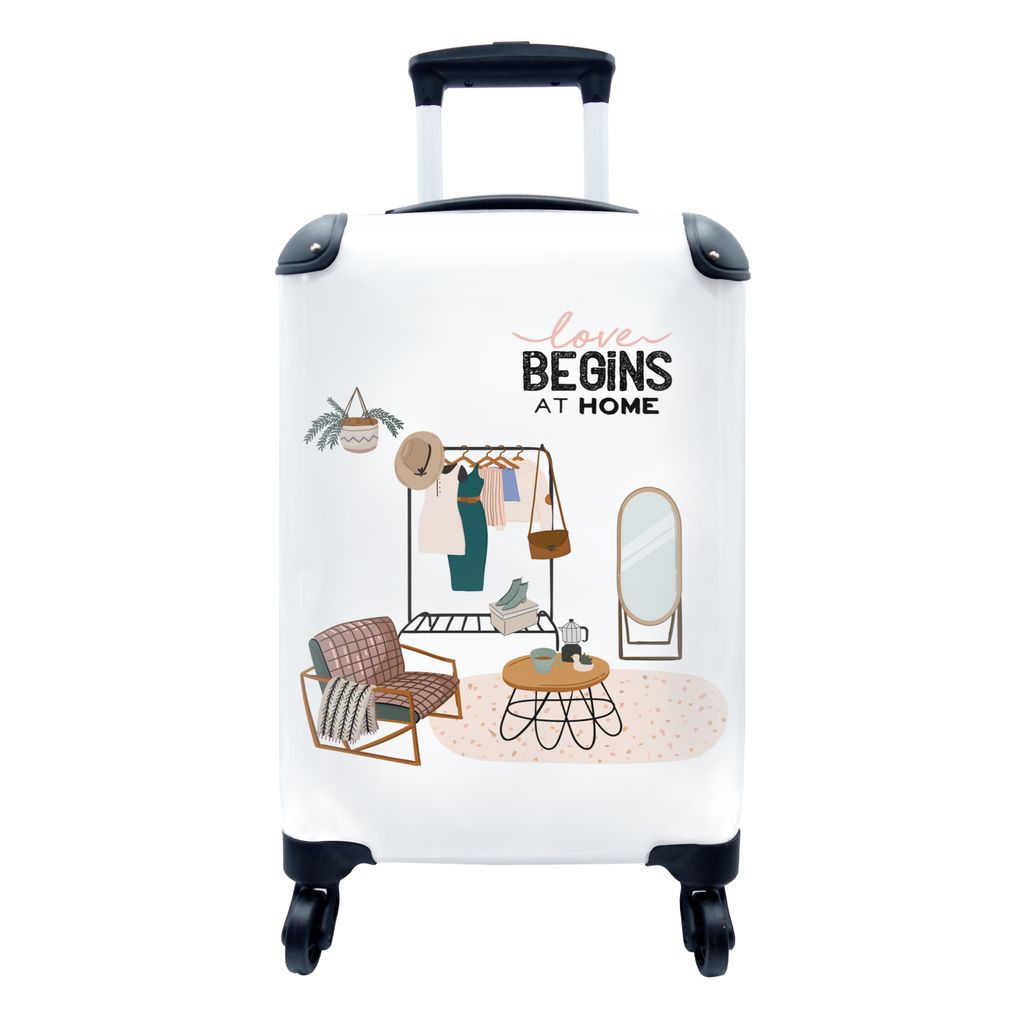 MuchoWow Koffer Handgepäck Trolley Rollkoffer Kleine Reisekoffer mit 4 Rollen - Liebe beginnt zu Hause" - Sprüche - Zitate - Cabin Size < 55x40...