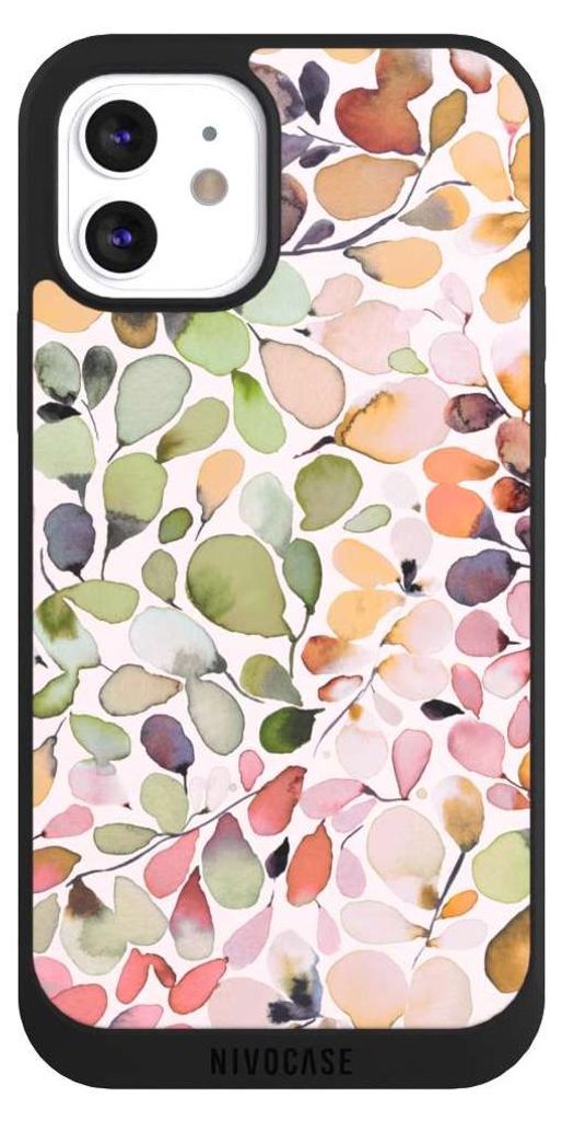 NIVOCASE Handyhülle für Apple iPhone 12 Hülle NIVOpure Case Schwarz Muster Pattern Eukalyptus